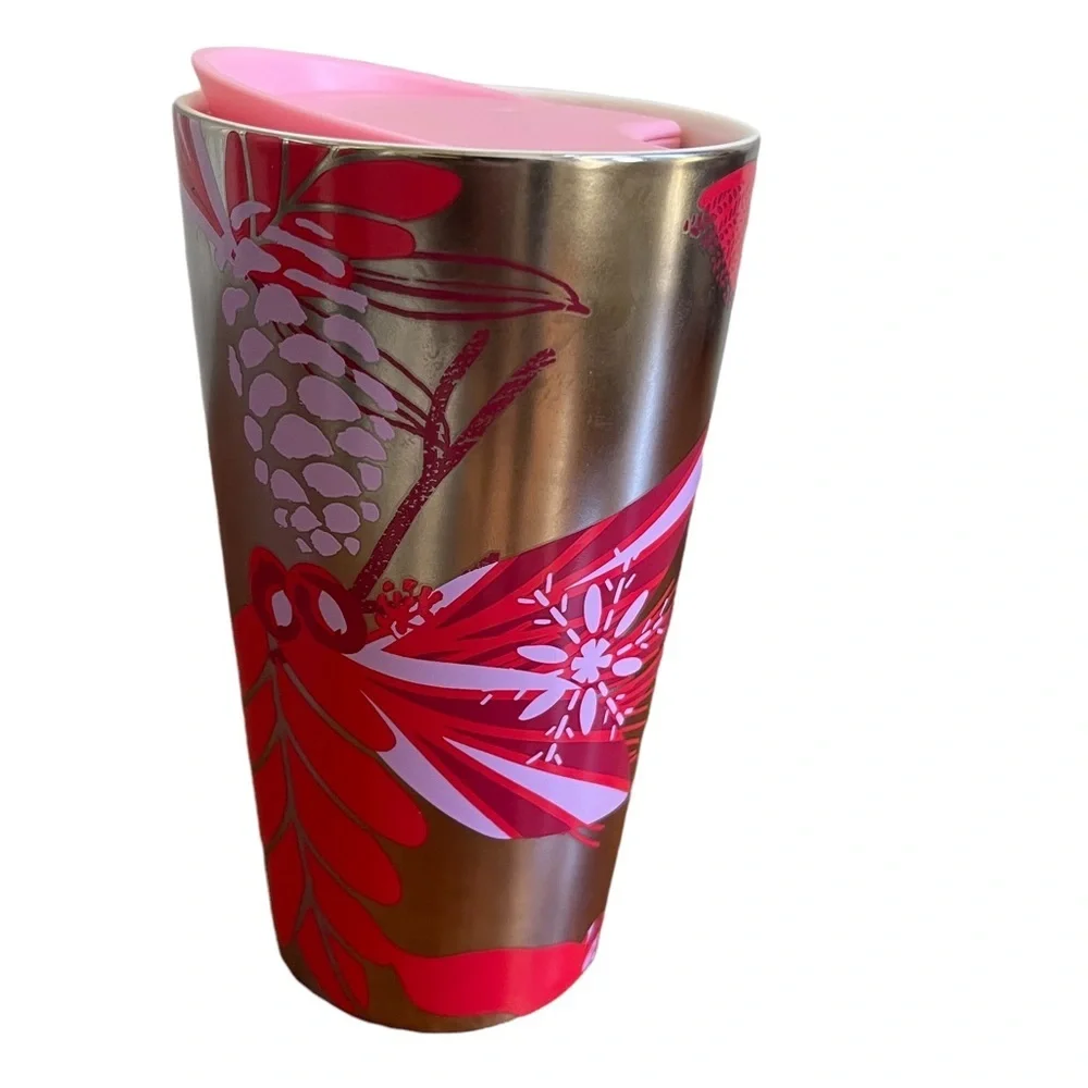 Starbucks Holiday 2021‎ Silver Red Pinecone Double Wall Ceramic Tumbler